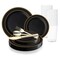 Black with Gold Edge Rim Plastic Wedding Value Set (20 Settings)